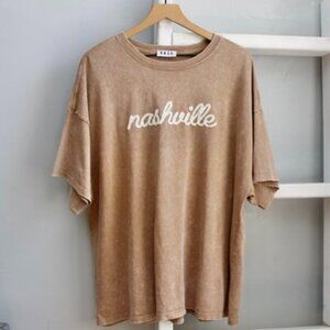 NASH Women's Oversized Brown Tan Nashville Lasso Short Sleeve T-Shirt M / L